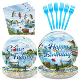 96 Pcs Fishing Birthday Party Plates and Napkins - Grencian