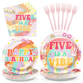96 Pcs Five is a Vibe Birthday Party Plates and Napkins - Grencian