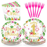 96 Pcs Flamingo 1st Birthday Party Plates and Napkins - Grencian