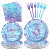 96 Pcs Frozen 3rd Birthday Party Plates and Napkins - Grencian