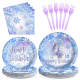 96 Pcs Frozen 4th Birthday Party Plates and Napkins - Grencian