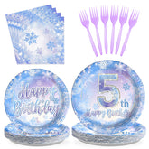 96 Pcs Frozen 5th Birthday Party Plates and Napkins - Grencian