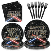 96 Pcs Galaxy 50th Birthday Party Plates and Napkins - Grencian