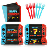 96 Pcs Game 7th Birthday Party Plates and Napkins - Grencian