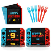 96 Pcs Game 9th Birthday Party Plates and Napkins - Grencian