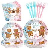 96 Pcs Gingerbread Gender Reveal Party Plates and Napkins - Grencian