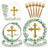 96 Pcs God Bless Party Plates and Napkins - Grencian