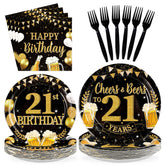 96 Pcs Gold Beer 21st Birthday Party Plates and Napkins - Grencian