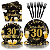 96 Pcs Gold Beer 30th Birthday Party Plates and Napkins - Grencian