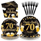 96 Pcs Gold Beer 70th Birthday Party Plates and Napkins - Grencian