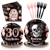 96 Pcs Gold Black 30th Birthday Party Plates and Napkins - Grencian