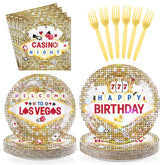96 Pcs Gold Casino Birthday Party Plates and Napkins - Grencian