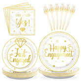96 Pcs Gold Engagement Party Plates and Napkins - Grencian