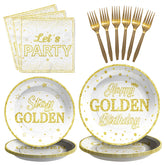 96 Pcs Golden Birthday Party Plates and Napkins - Grencian