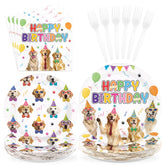 96 Pcs Golden Retriever Birthday Party Plates and Napkins - Grencian