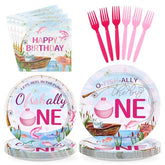 96 Pcs Gone Fishing 1st Birthday Party Plates and Napkins