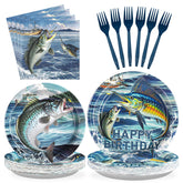 96 Pcs Gone Fishing Birthday Party Plates and Napkins - Grencian