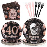 96 Pcs Gothic 40th Birthday Party Plates and Napkins - Grencian