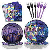 96 Pcs Gothic Purple Halloween Party Plates and Napkins - Grencian