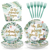 96 Pcs Green Adventure Party Plates and Napkins - Grencian