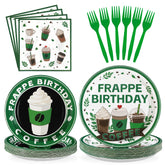 96 Pcs Green Coffee Birthday Party Plates and Napkins - Grencian