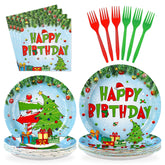 96 Pcs Green Elf Birthday Party Plates and Napkins - Grencian