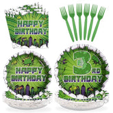 96 Pcs Green Hero 3rd Birthday Party Plates and Napkins - Grencian
