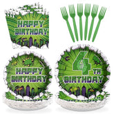 96 Pcs Green Hero 4th Birthday Party Plates and Napkins - Grencian