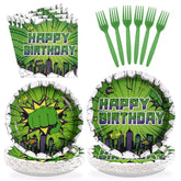 96 Pcs Green Hero Birthday Party Plates and Napkins - Grencian