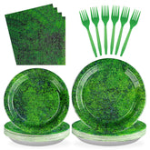 96 Pcs Green Moss Party Plates and Napkins - Grencian