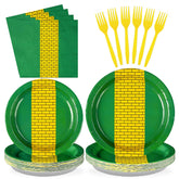 96 Pcs Green Yellow Brick Party Plates and Napkins - Grencian