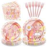 96 Pcs Groovy 1st Birthday Party Plates and Napkins - Grencian