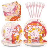 96 Pcs Groovy Birthday Party Plates and Napkins - Grencian