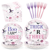 96 Pcs Halloween 3rd Birthday Party Plates and Napkins - Grencian