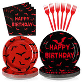 96 Pcs Halloween Bats Birthday Party Plates and Napkins - Grencian