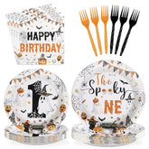 96 Pcs Halloween Ghost 1st Birthday Party Plates and Napkins - Grencian