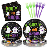 96 Pcs Halloween Ghost Gender Reveal Party Plates and Napkins - Grencian