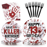 96 Pcs Halloween Killer 13th Birthday Party Plates and Napkins - Grencian