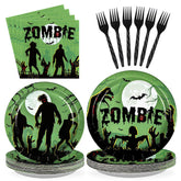 96 Pcs Halloween Zombie Party Plates and Napkins - Grencian