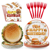 96 Pcs Hamburger Birthday Party Plates and Napkins - Grencian