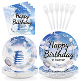 96 Pcs Happy Birthday in Heaven Party Plates and Napkins - Grencian
