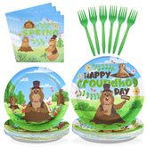 96 Pcs Happy Groundhog Day Birthday Party Plates and Napkins - Grencian