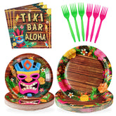 96 Pcs Hawaiian Tiki Party Plates and Napkins - Grencian