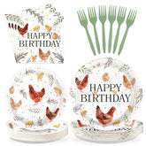 96 Pcs Hen Chick Birthday Party Plates and Napkins - Grencian