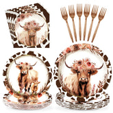 96 Pcs Highland Cow Party Plates and Napkins - Grencian
