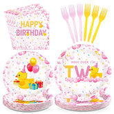 96 Pcs Holy Duck 2nd Birthday Party Plates and Napkins - Grencian