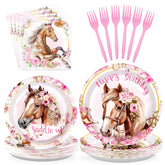 96 Pcs Horse Birthday Party Plates and Napkins - Grencian