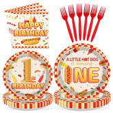 96 Pcs Hot Dog 1st Birthday Party Plates and Napkins - Grencian