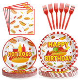 96 Pcs Hot Dog Birthday Party Plates and Napkins - Grencian