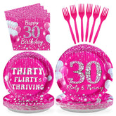 96 Pcs Hot Pink 30th Birthday Party Plates and Napkins - Grencian